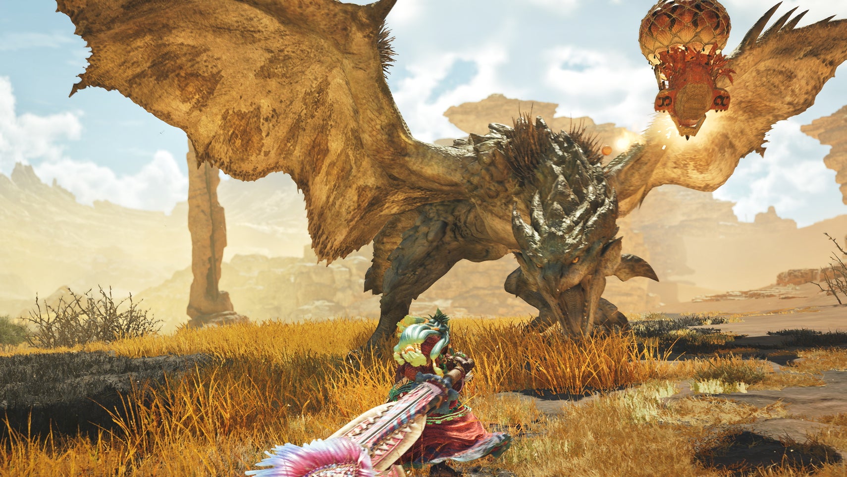 A hunter fighting a Rathian in Monster Hunter Wilds. - 1