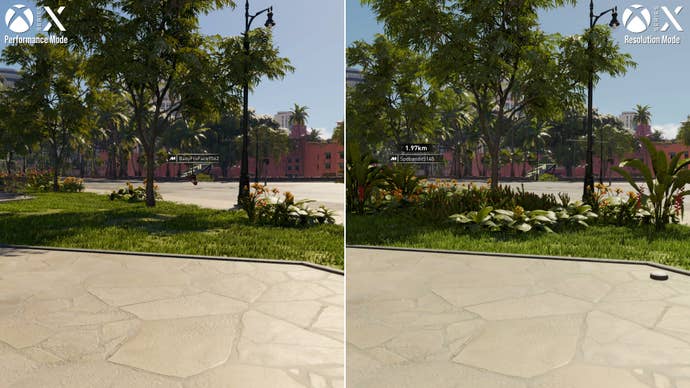 xbox series x screenshots in the crew motorfest, showing small visual differences in performance and resolution modes