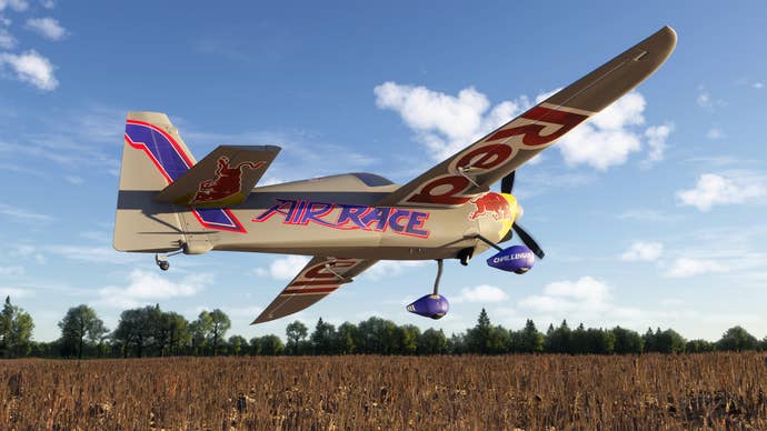 A Red Bull-branded Zivko Edge 540 in MSFS 2024