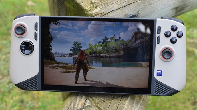 An MSI Claw 8 AI+ moving Horizon Forbidden West.