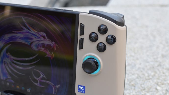 A closeup of the look buttons connected an MSI Claw 8 AI+.