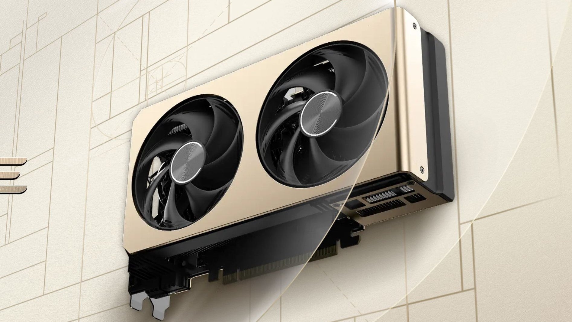 A render of the Asus Dual GeForce RTX 5060 Ti 16GB OC against a gold background. - 1