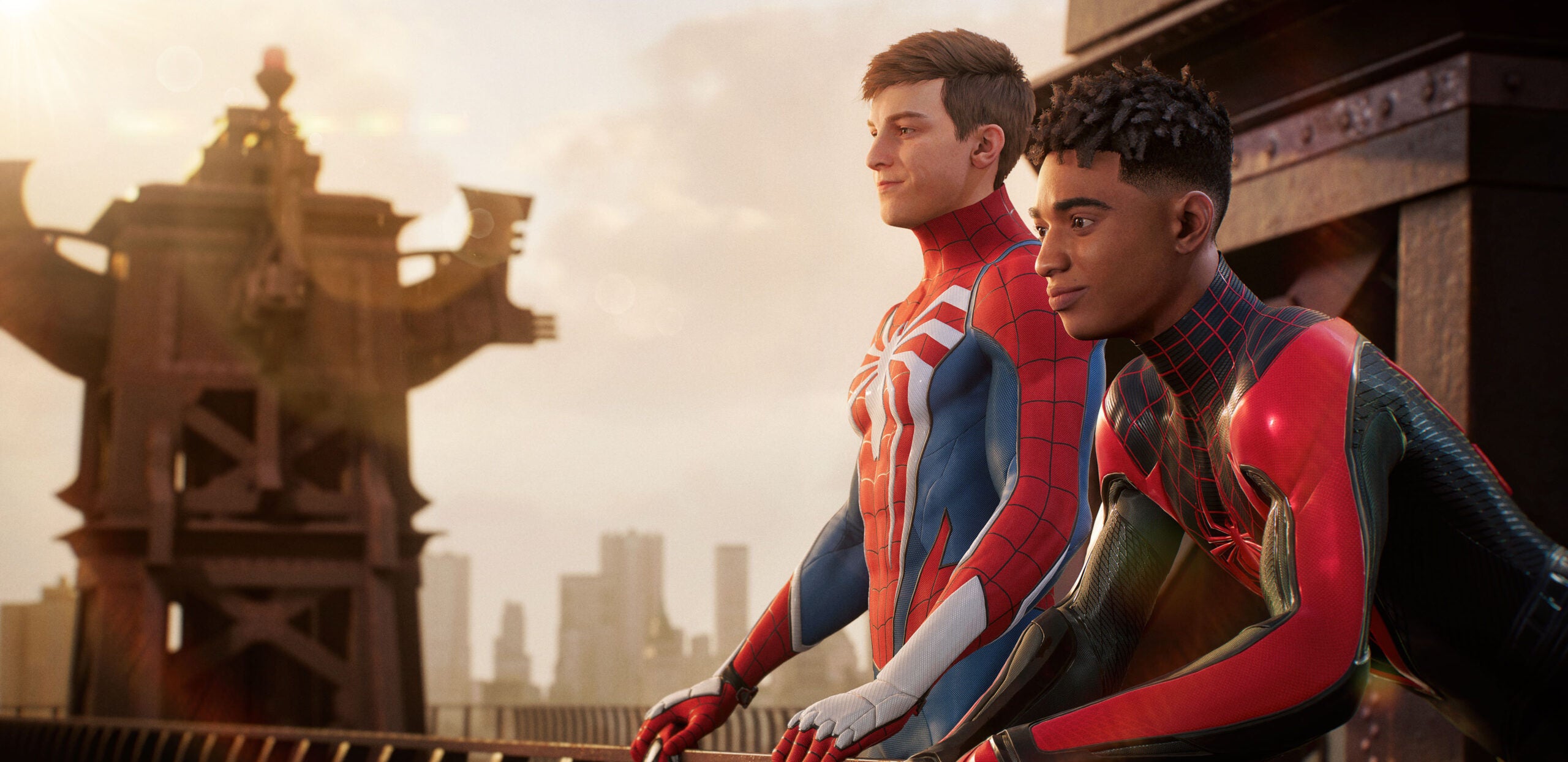 Miles Morales and Peter Parker in Spider-Man 2.