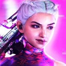 izzy operator view from the chest up with a pink background