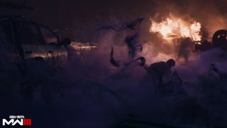 Zombies and fire can be seen between thick fog and smoke in MW3 Zombies