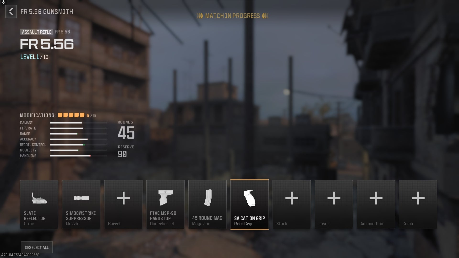 A loadout of attachments for the FR 5.56 burst assault rifle in MW3