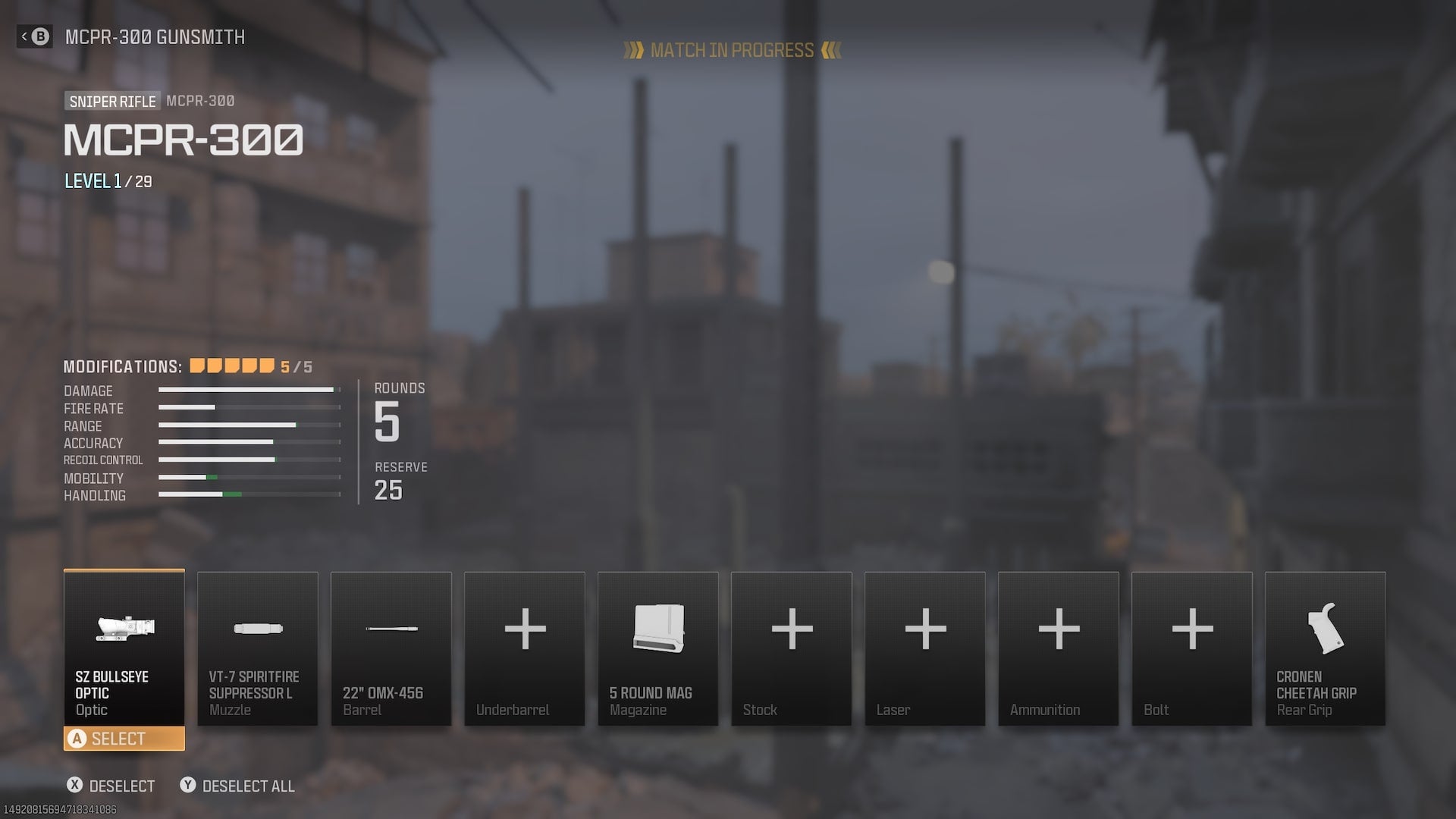 A loadout of attachments for the MCPR-300 sniper in MW3