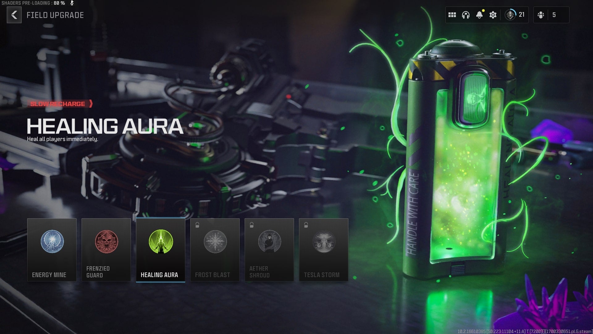 The Healing Aura Field Upgrade is shown in the MW3 Zombies loadout menu - 3