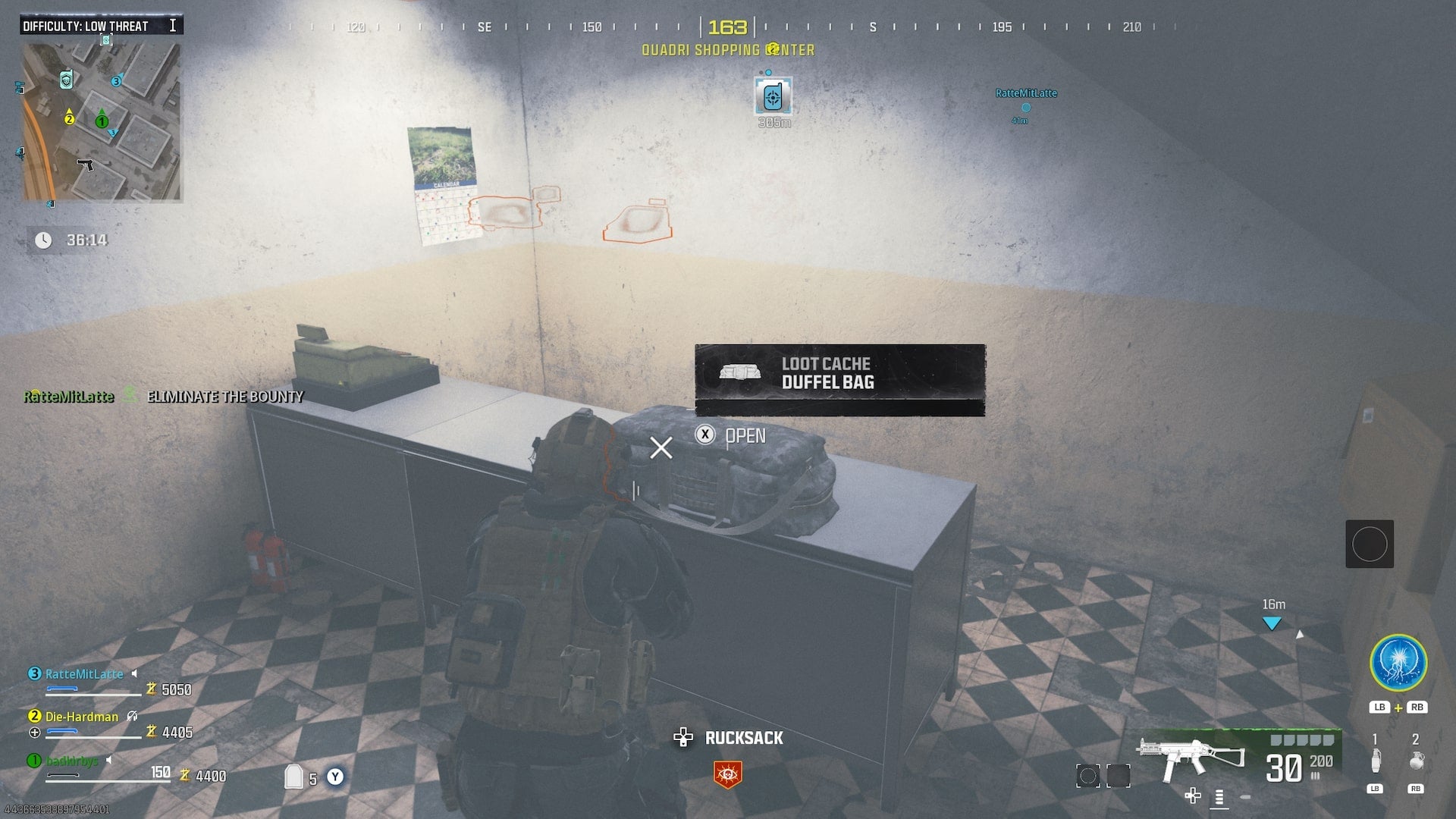 The player looks at a loot cache in a building in MW3 Zombies