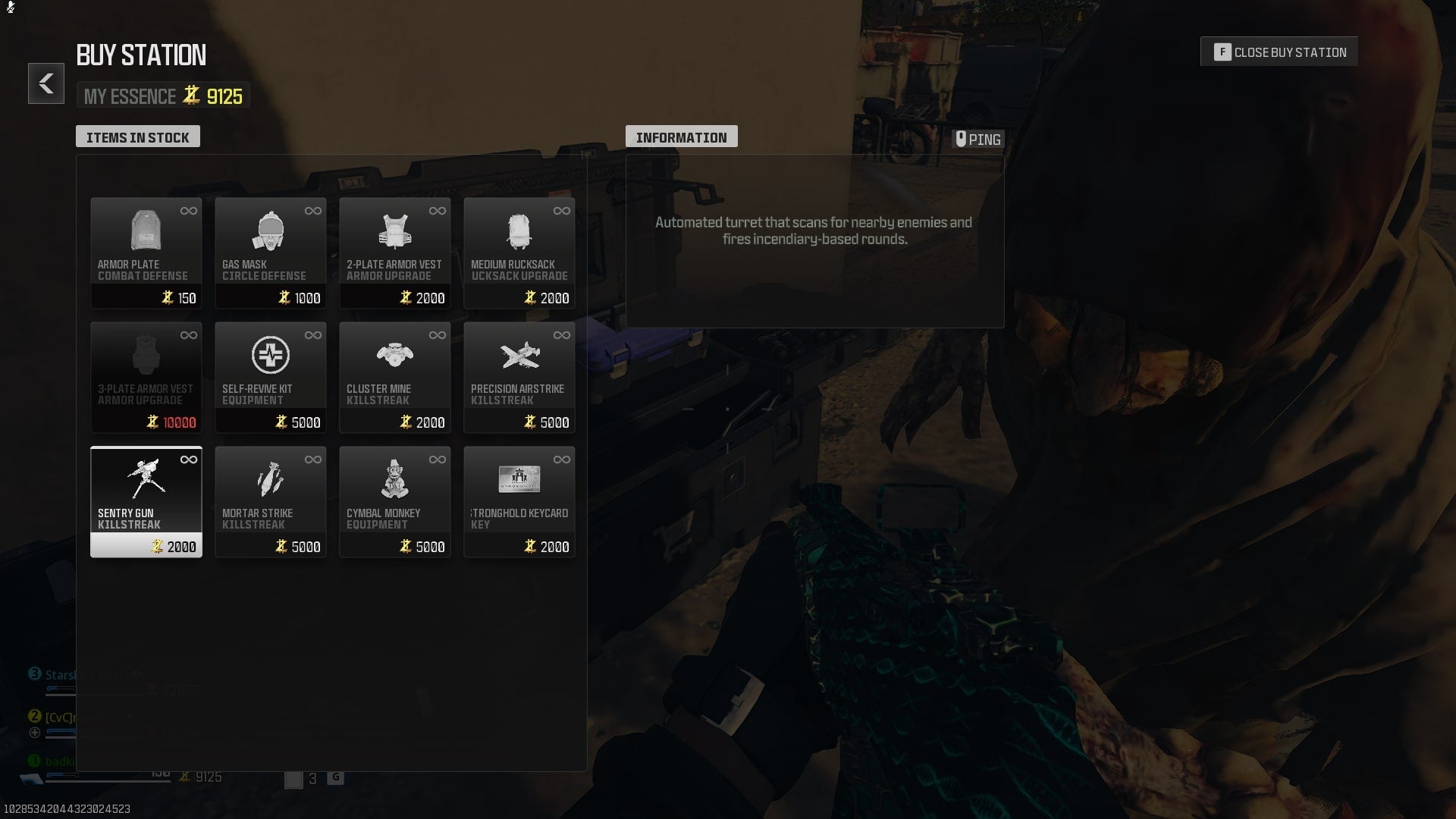 The player looks at purchasing a Sentry Gun from a medium-tier threat zone on the MW3 Zombies map - 4