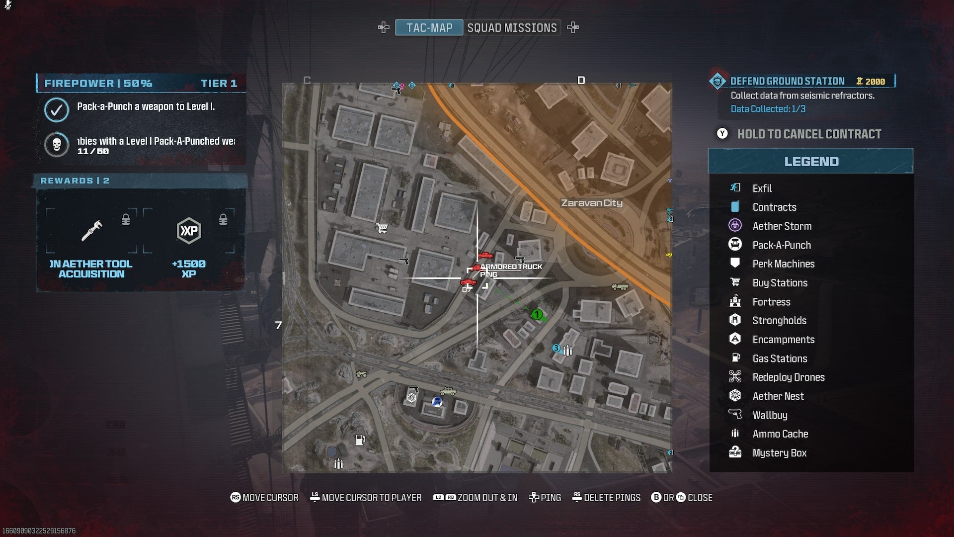 The player pings a Mercenary Convoy on the map in MW3 Zombies - 3