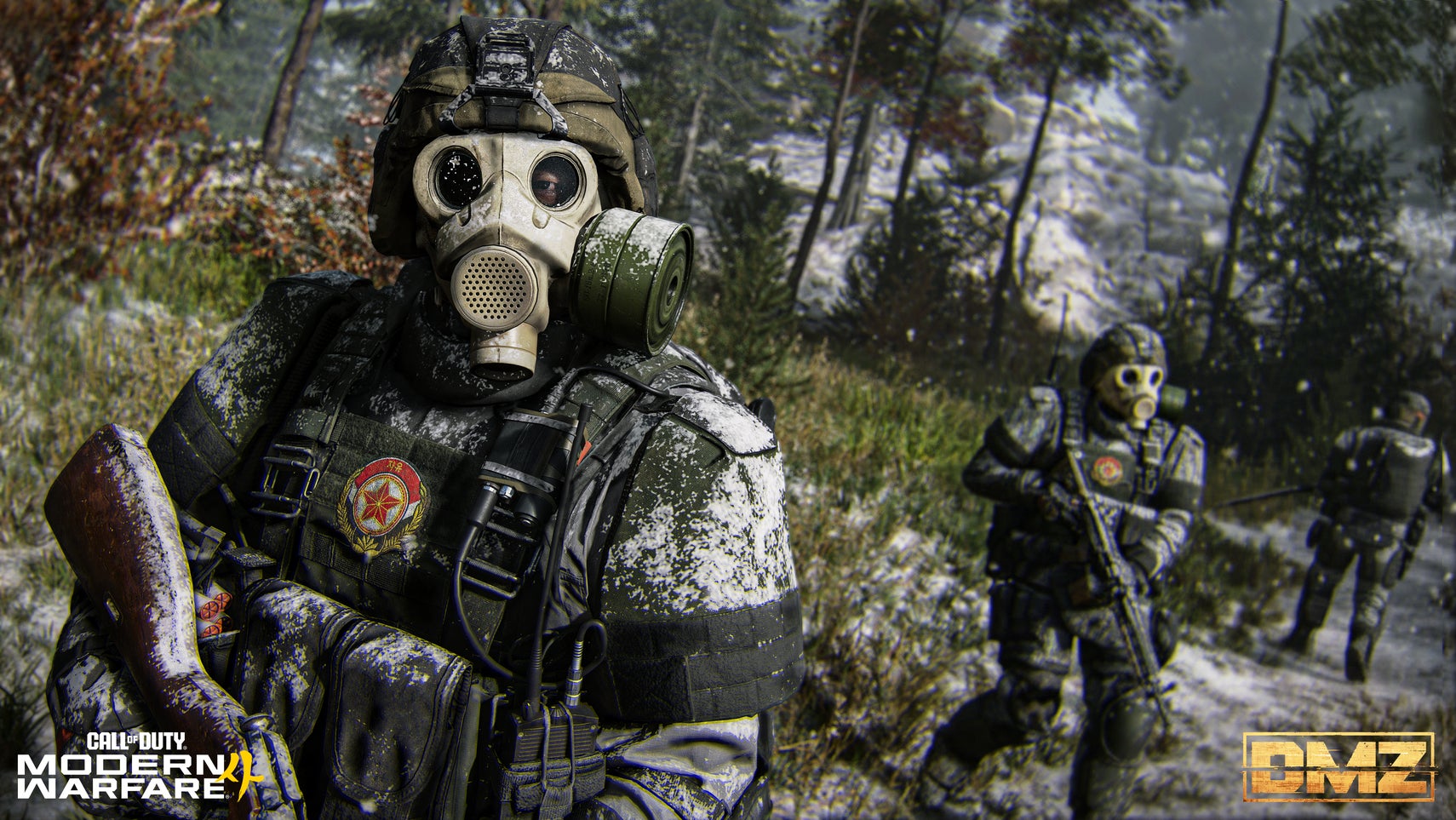 Modern Warfare 4 DMZ soldiers in gas mask.