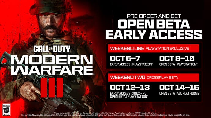 Call of Duty's Captain Price stood alongside the dates for Modern Warfare 3's open beta and early access periods