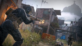 A screenshot of Modern Warfare 3 showing an Operator shooting an opponent at mid-range.