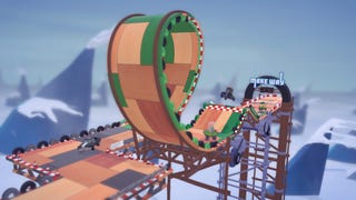 A section of track in Make Way showing a loop-di-loop supported by gantries.