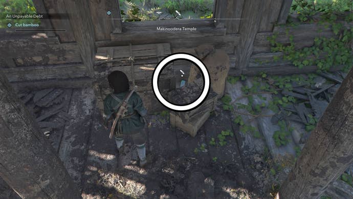 Circle showing the location of a Makinoodera Temple Lost Page in Assassin’s Creed Shadows.