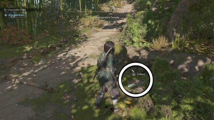 Circle showing the location of a Makinoodera Temple Lost Page in Assassin’s Creed Shadows.