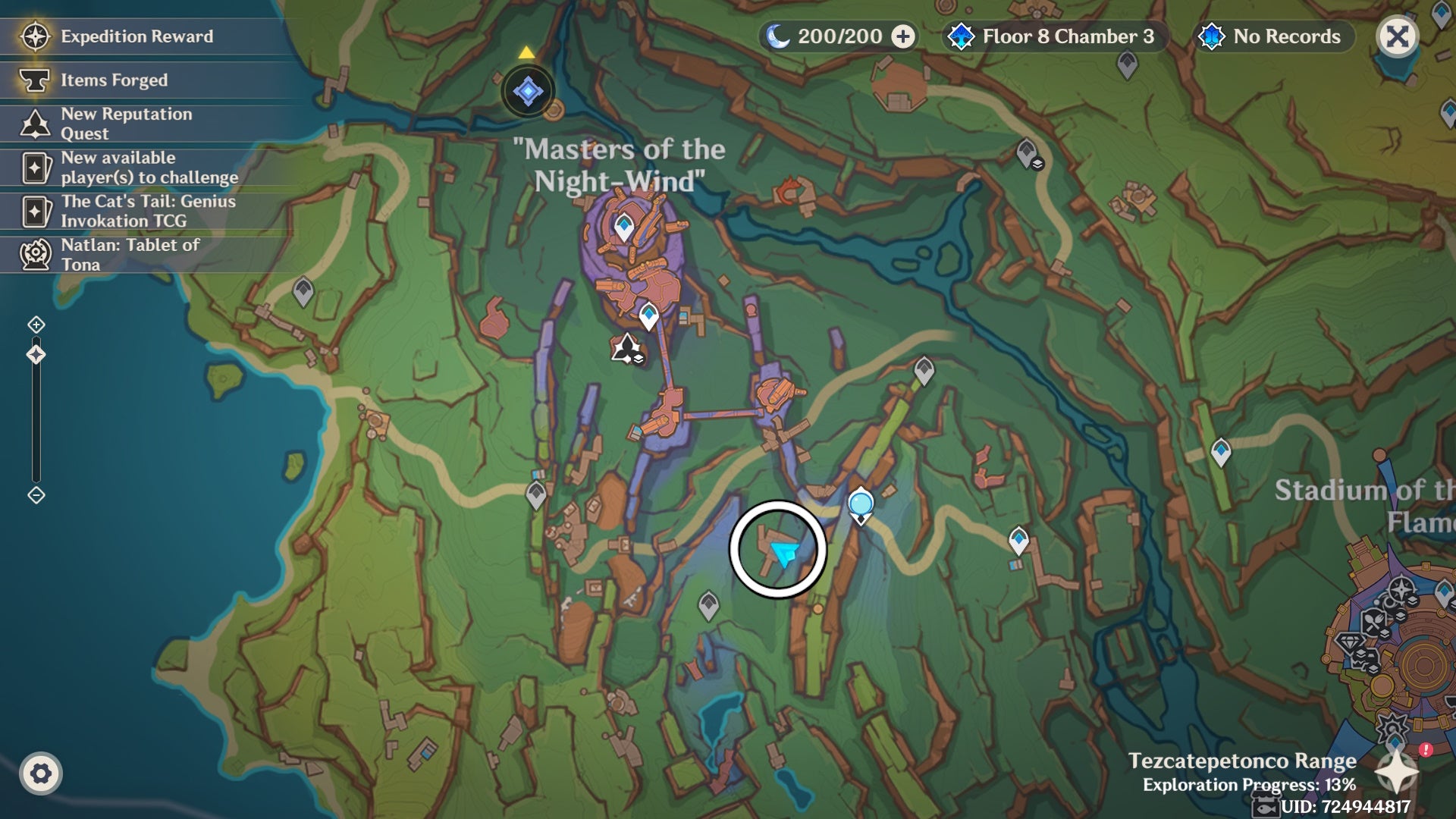 A white circle on the map showing Mamull&rsquo;s location in Genshin Impact.