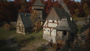 A screenshot of the Manor building in Manor Lords during the autumn