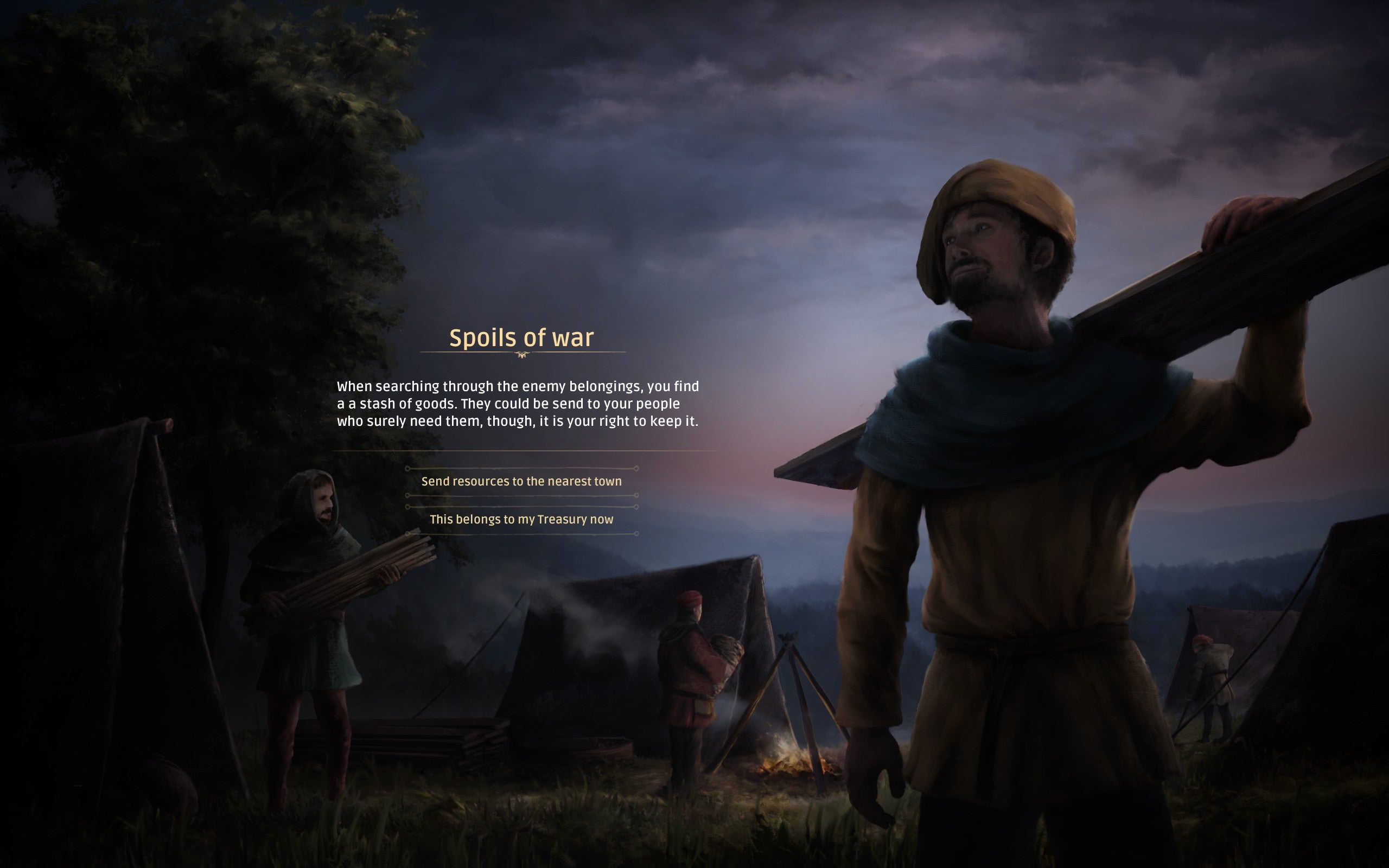 The Spoils Of War menu screen in Manor Lords,