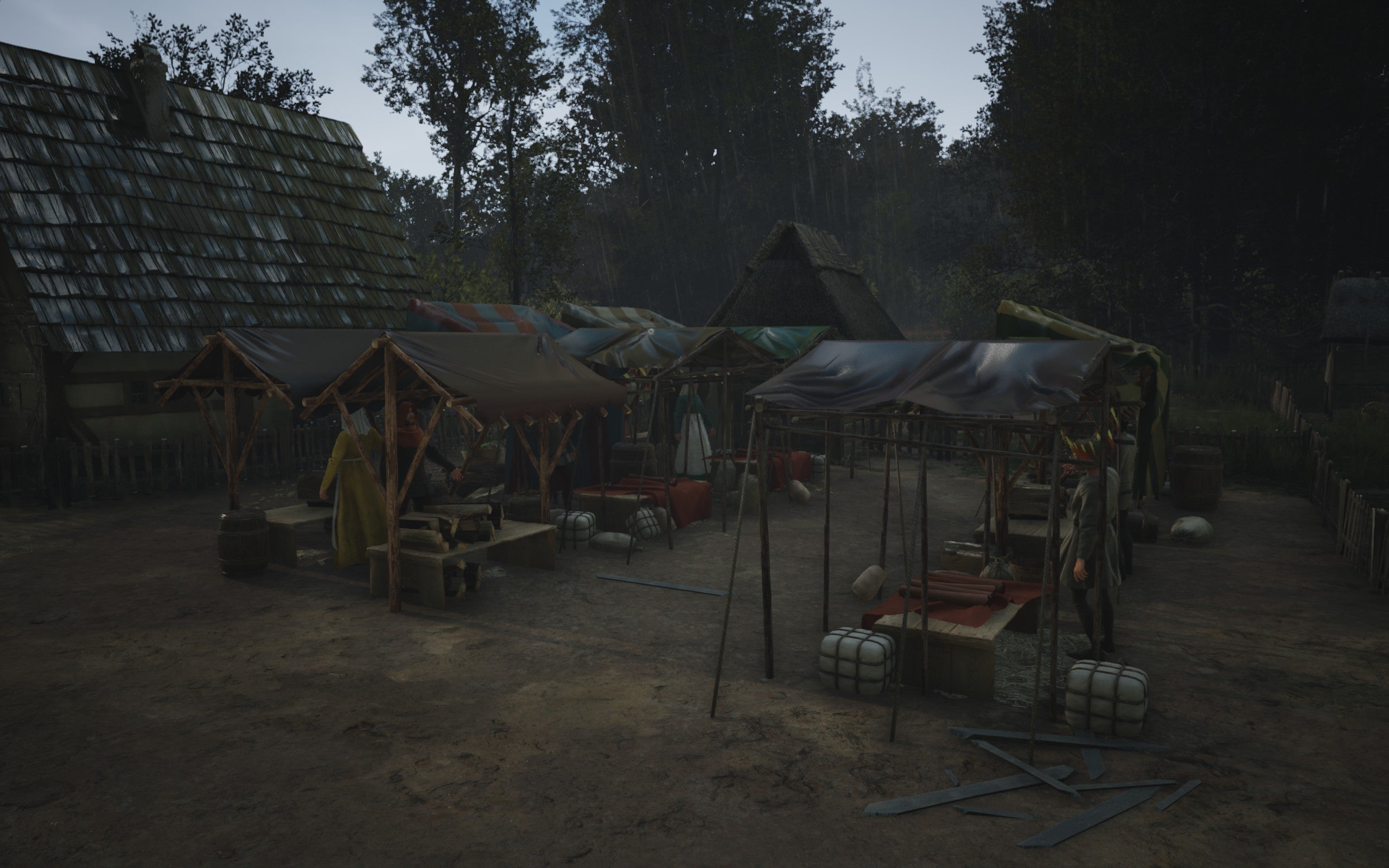 A Marketplace in the rain in Manor Lords