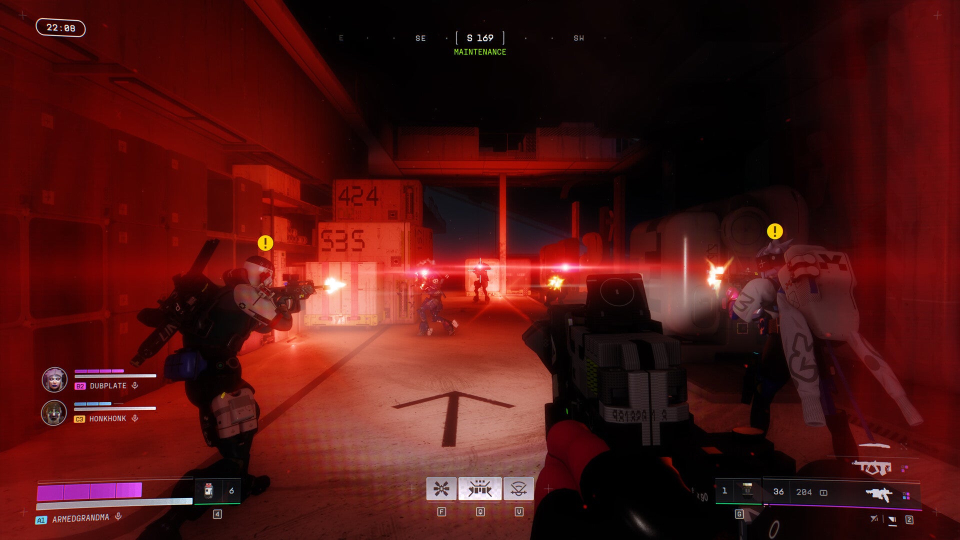 Shooting at AI bots in a dark warehouse in Marathon.
