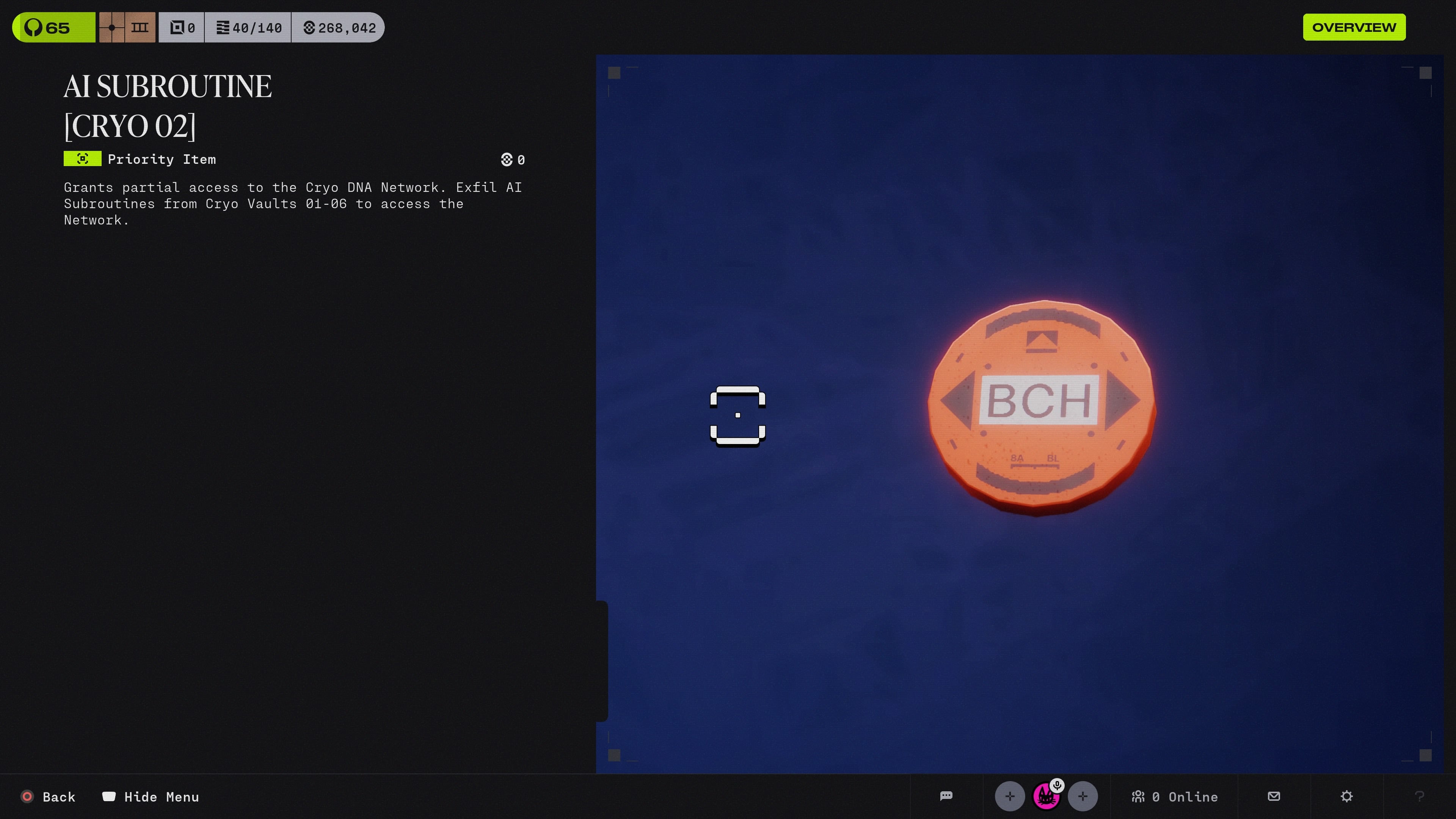 A close up of the Cryo Archive subroutine item from Marathon (2026), part of a series of challenges for opening vault number 7.