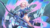 March 7th –?a chripy character armed with a bow, light pink hair and a sassy wink –?poses over a blurred-out background.