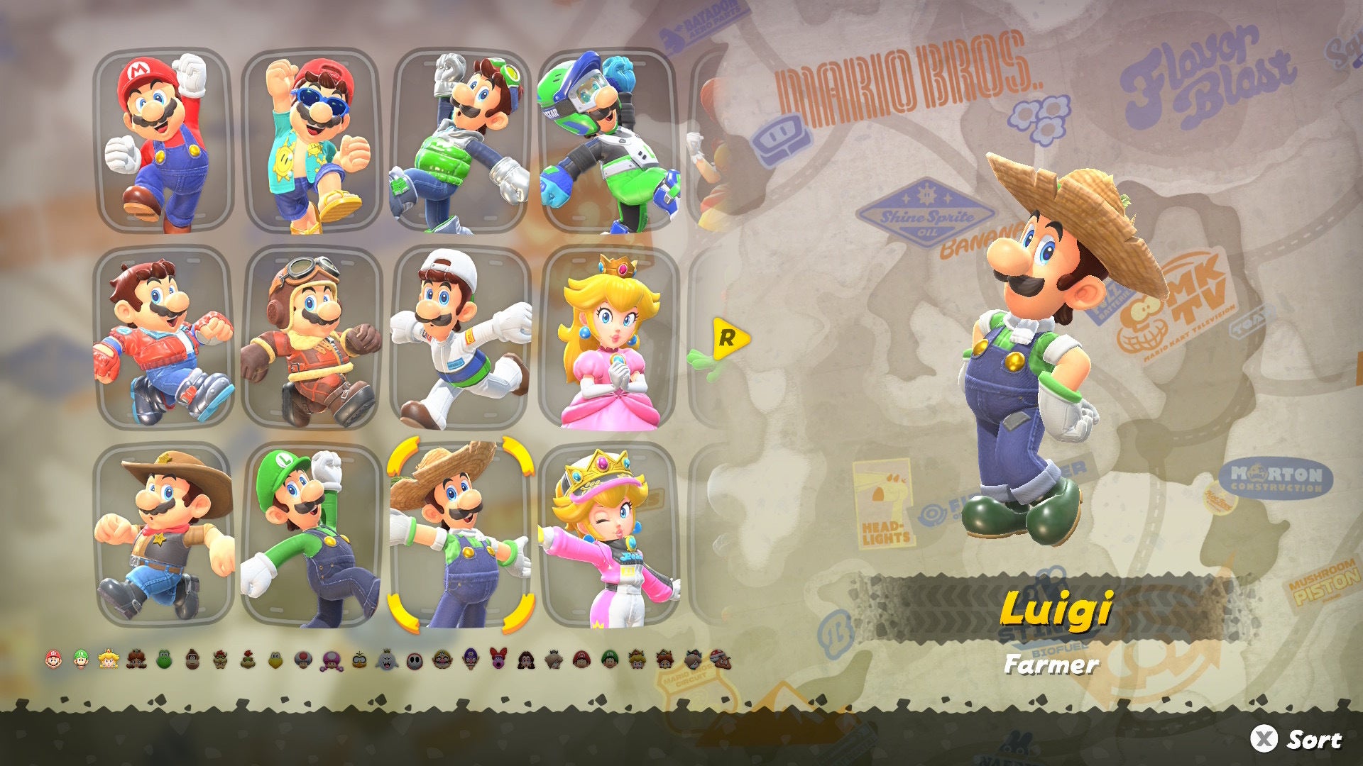 Farmer Luigi in character selection screen