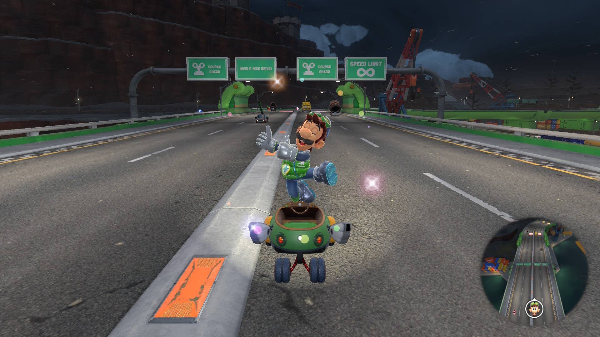 Luigi jumping in Mario Kart World
