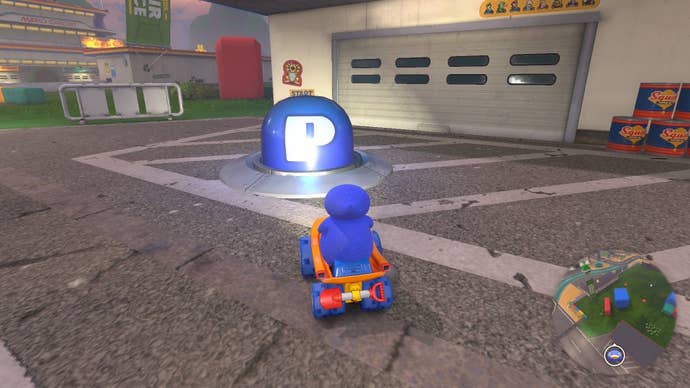The Penguin approaching a P Switch in Mario Kart World