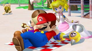 Mario and Peach relaxing on the beach in Mario Sunshine