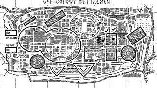 A map of the Martian off-colony settlement in Mars After Midnight - a complex city with a number of different districts.