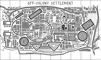 A map of the Martian off-colony settlement in Mars After Midnight - a complex city with a number of different districts.