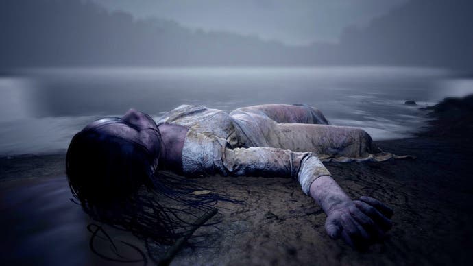 Screenshot from Martha is Dead showing a lifeless body on the side of a lake