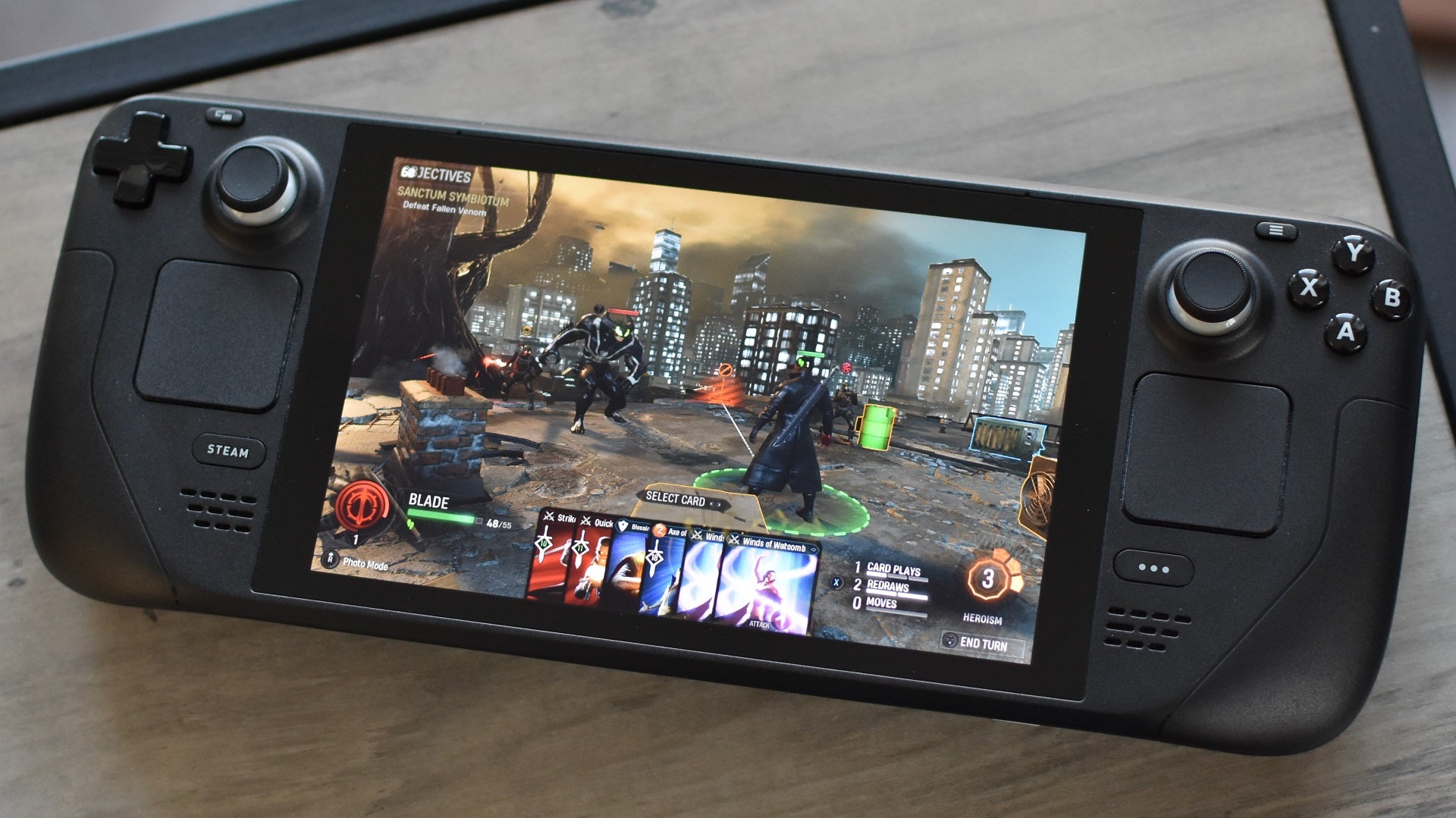 Marvel&rsquo;s Midnight Suns running on a Steam Deck.