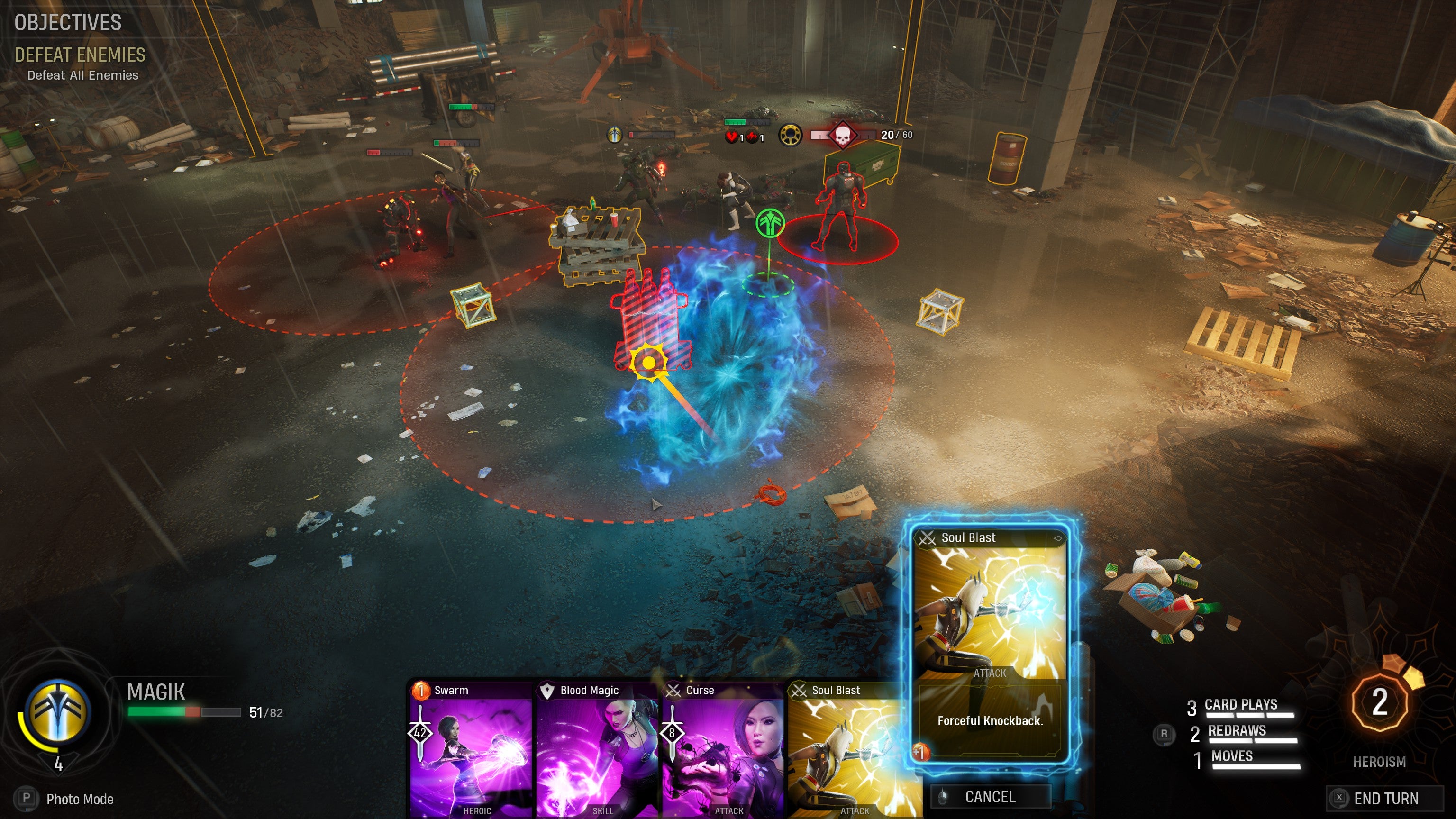 Magik prepares to place a portal on the battlefield in Marvel&rsquo;s Midnight Suns