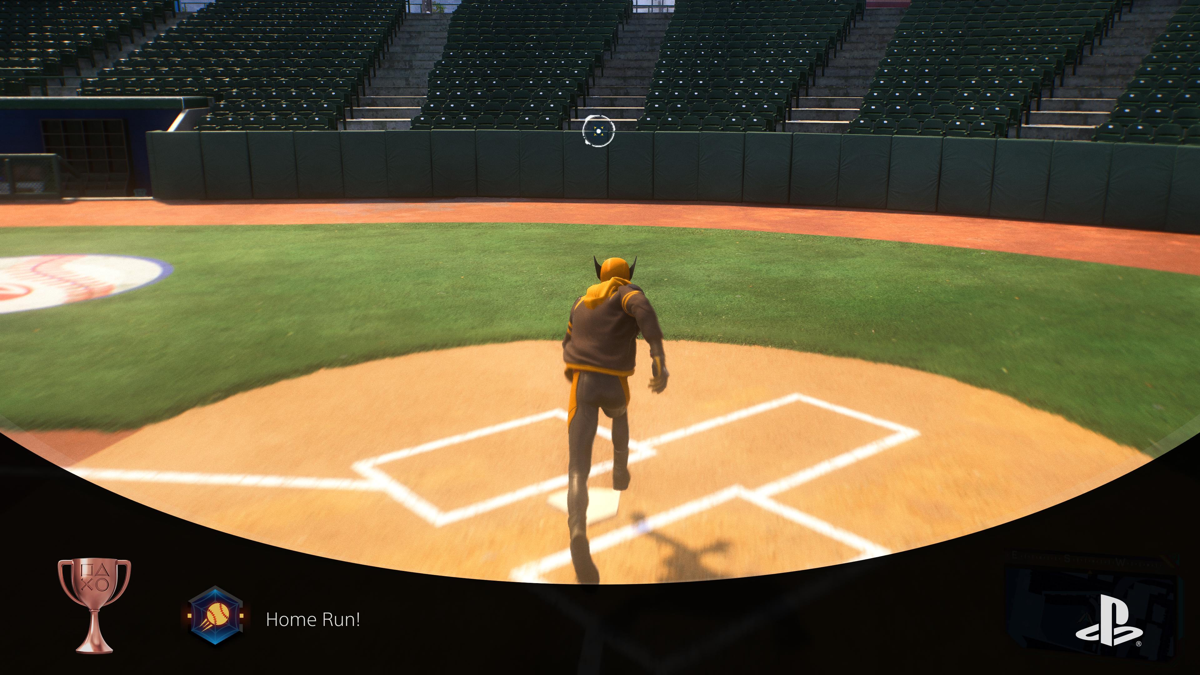 Miles, in his Wolverine costume, running the bases at the baseball stadium in Spider-Man 2.