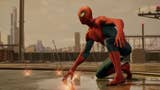 Marvel's Spider-Man 2 screenshot showing a suited Peter crouching as arrows are fired into the ground around him.