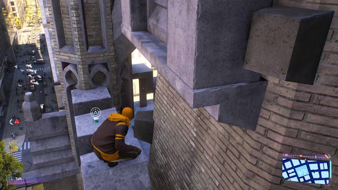 Spider-Man 2: Miles finds the trophy he and Phin won together in the previous game. He sits on a church, looking at it.
