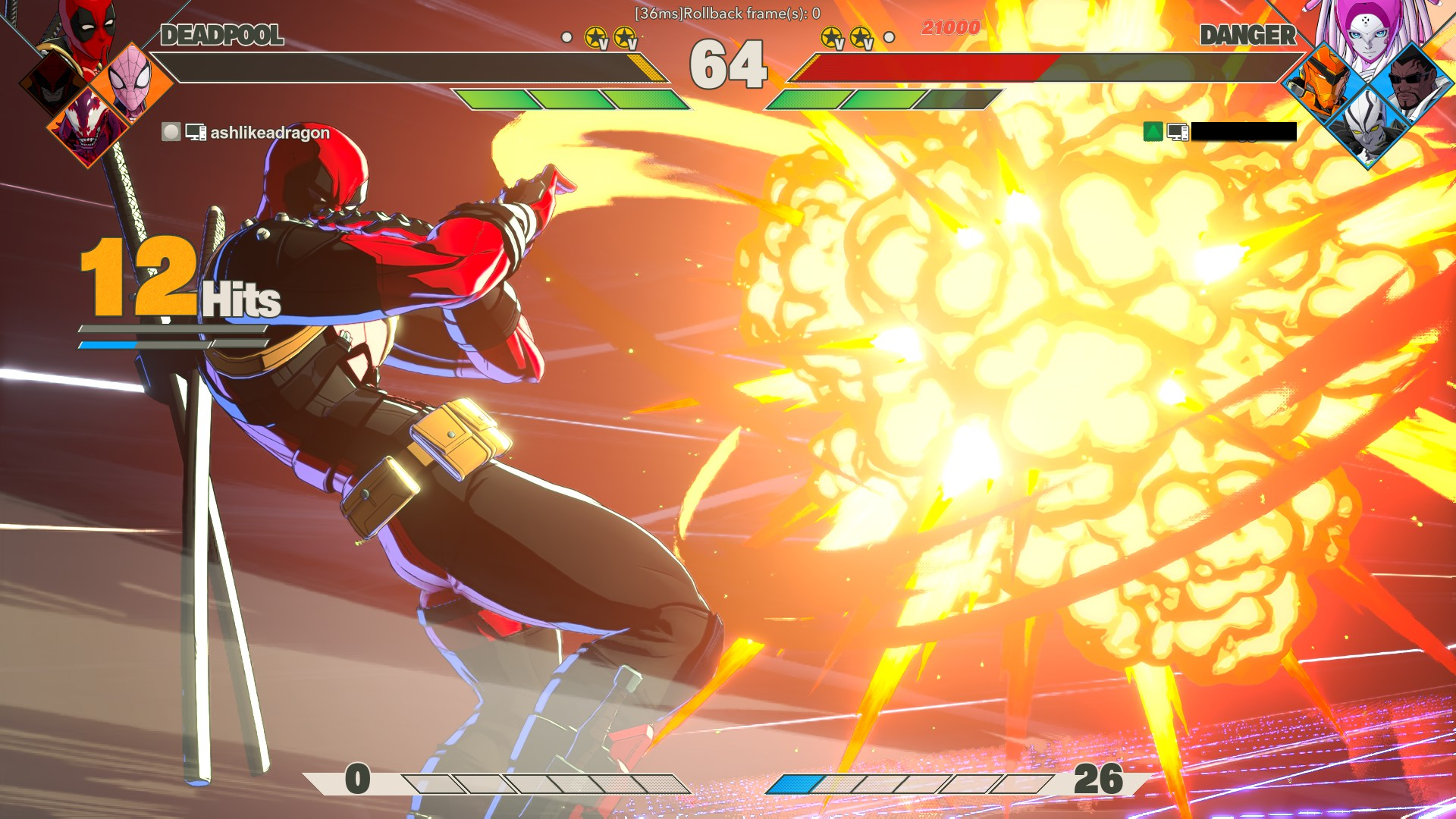 Deadpool shields himself from an explosion in Marvel Tokon: Fighting Souls.