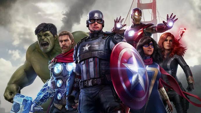 Key art from Crystal Dynamics' Marvel’s Avengers showing the Avengers team
