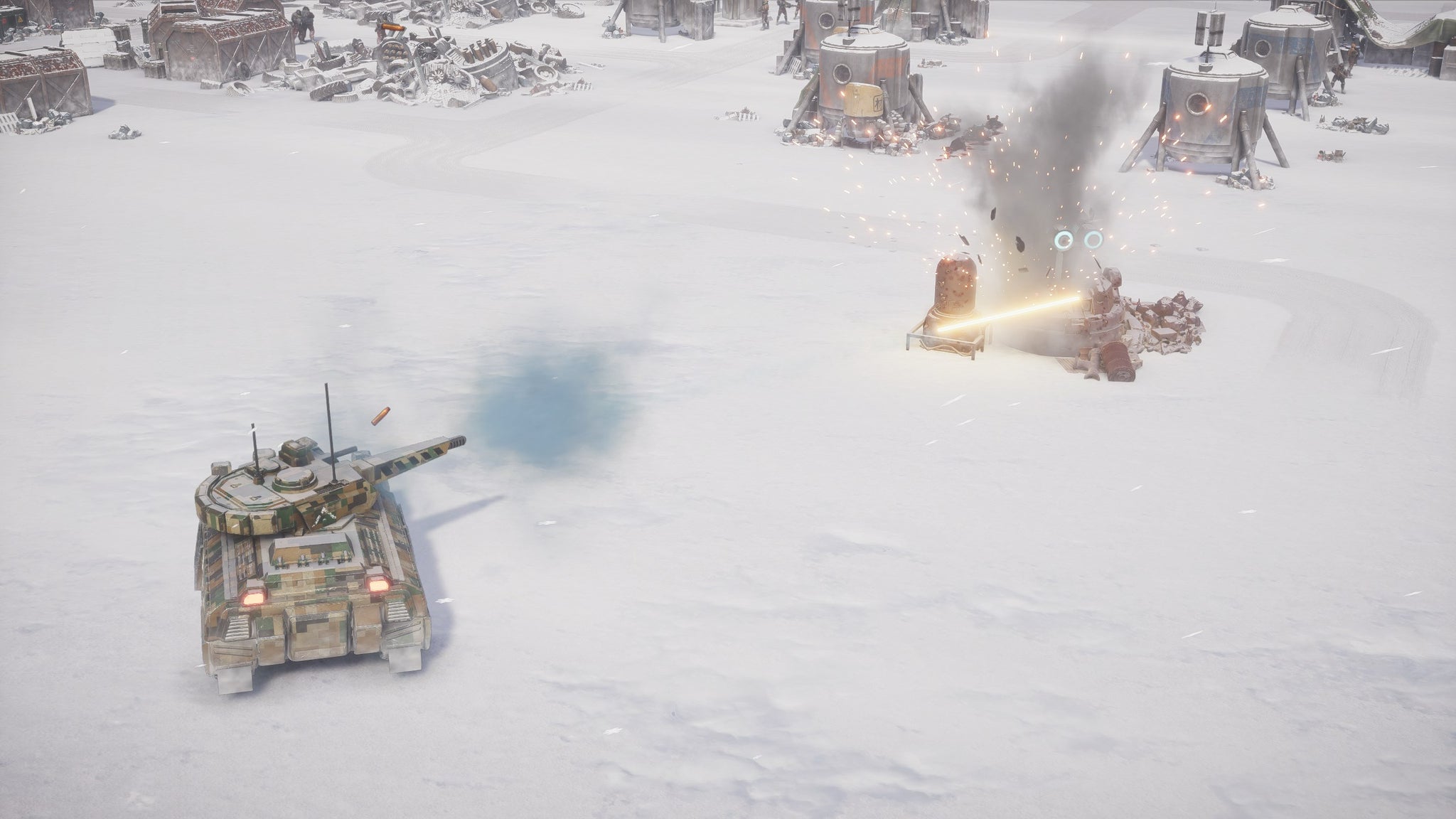 A tank blows up defences in a snowy Menace battle scene. - 5