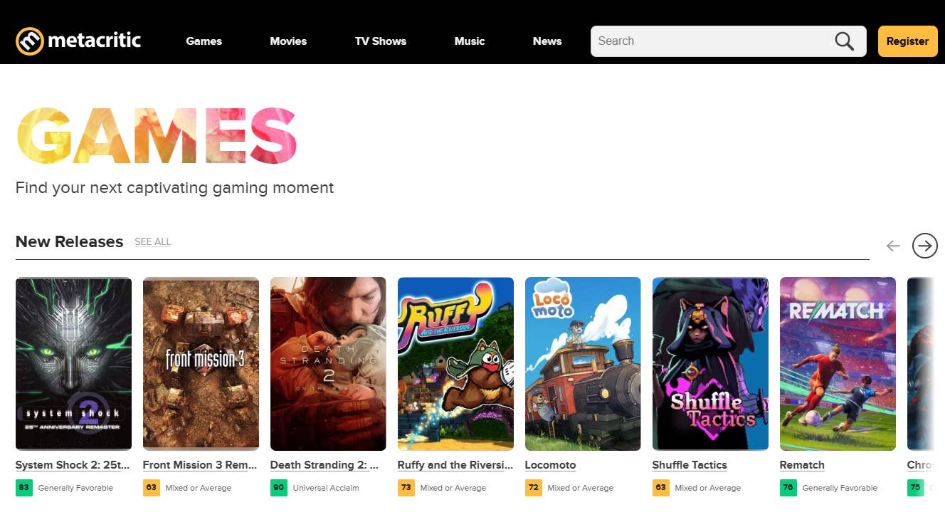 Metacritic games page June 2025