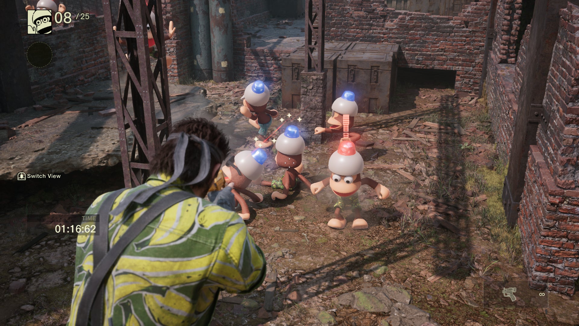 Aiming at a group of apes in Metal Gear Solid Delta: Snake Eater's Snake Vs Monkey mode. - 6