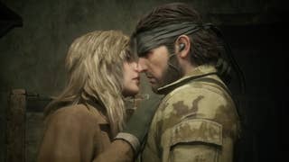 Metal Gear Solid Delta screenshot showing Eva and Snake close up about to kiss