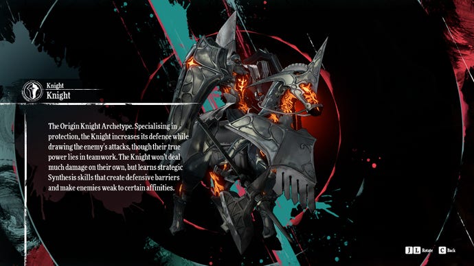 Metaphor ReFantazio screenshot of the Knight Archetype info screen.