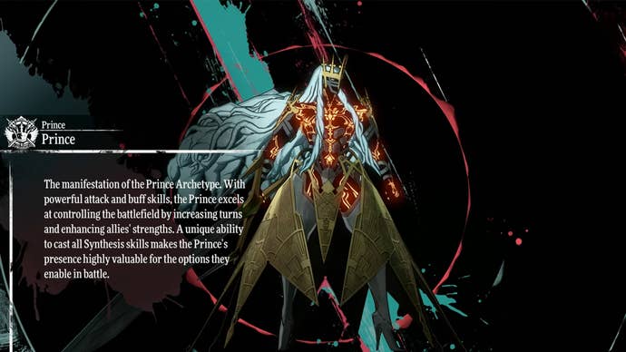 Metaphor ReFantazio screenshot of the Prince Archetype info screen.