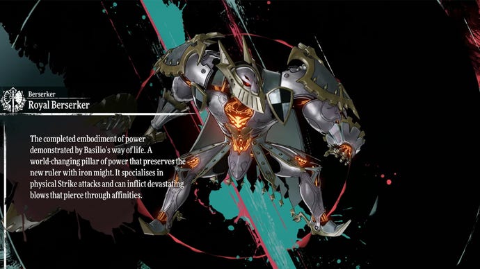 Metaphor ReFantazio screenshot of the Archetypes menu, showing the Royal Berserker Archetype.