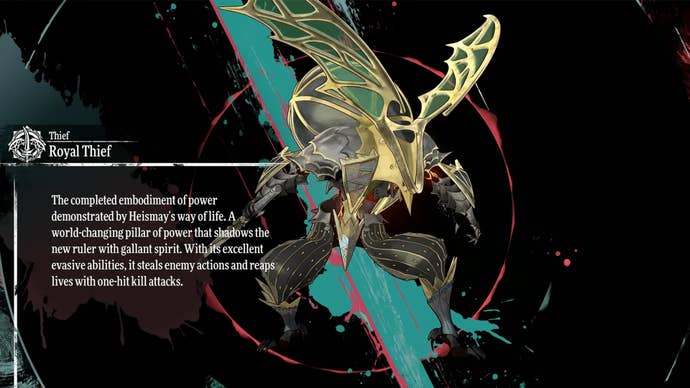 Metaphor ReFantazio screenshot of the Archetypes menu, showing the Royal Thief Archetype.